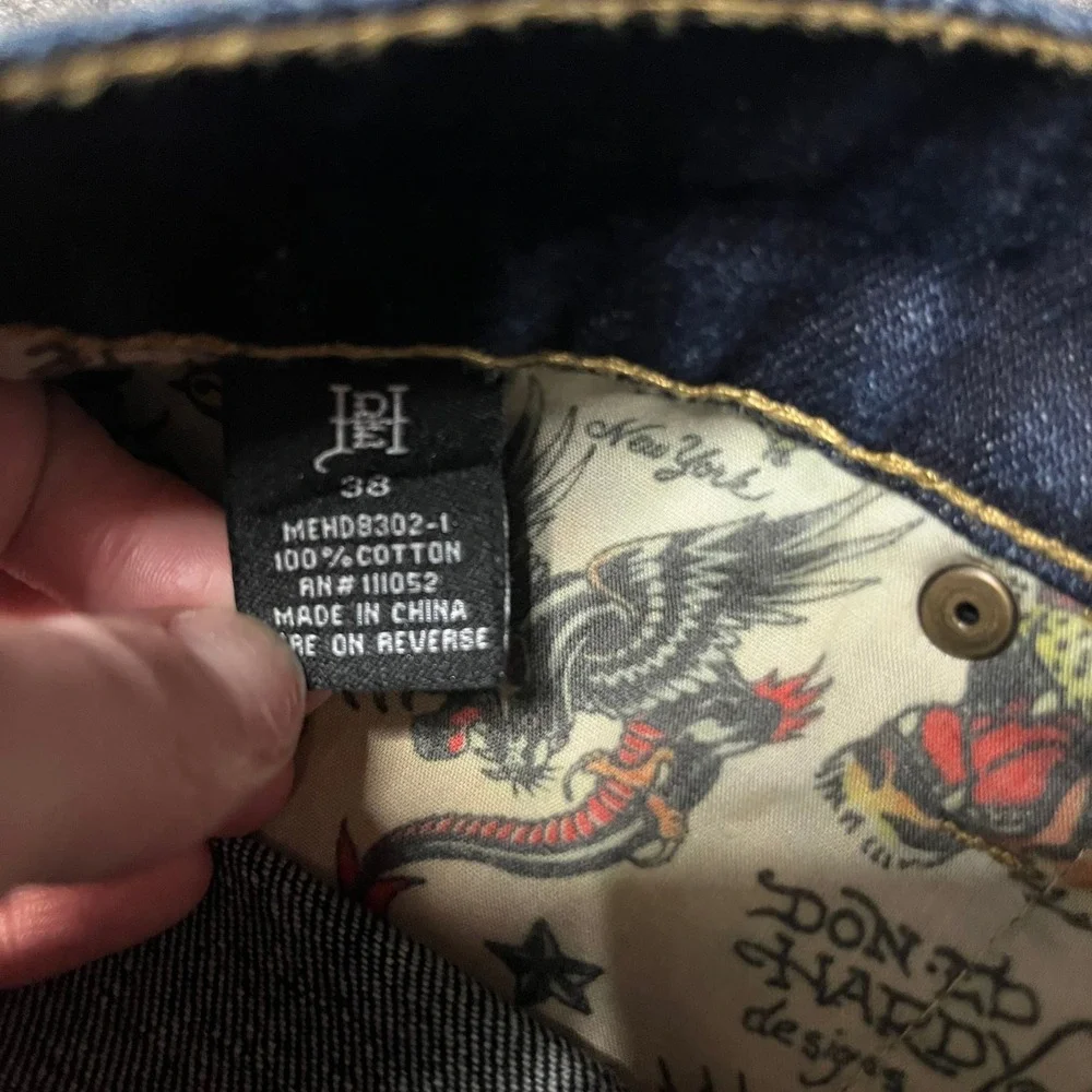 Ed Hardy Mens Tiger Graphic Jeans 38x32 Dark Wash Christian Audigier MEHD8302-1